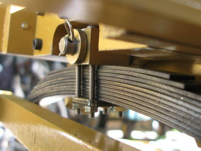 前輪懸掛系統是多層葉片彈簧式，以4根4鏍絲鎖定在中軸上。為仿真車設計。 ...